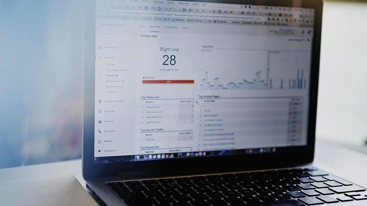 Vue d'un écran Google Analytics affiché sur un PC portable